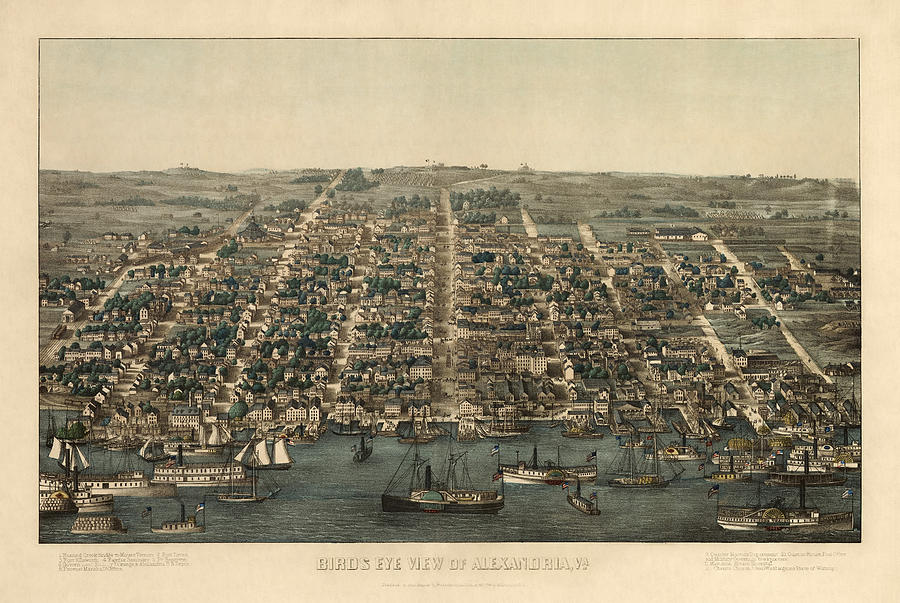 Map Drawing - Antique Map of Alexandria Virginia by Charles Magnus - 1863 by Blue Monocle