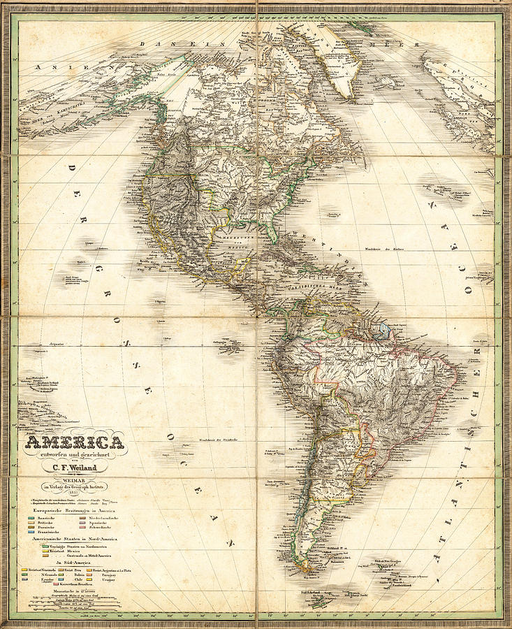 Antique Map Of Americas Painting by Celestial Images