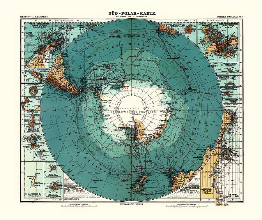 Map Drawing - Antique Map of Antarctica by Mountain Dreams