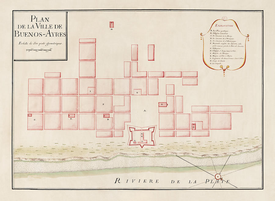 Antique Map of Buenos Aires Argentina by Jacques Nicolas Bellin - circa 1739 Drawing by Blue Monocle