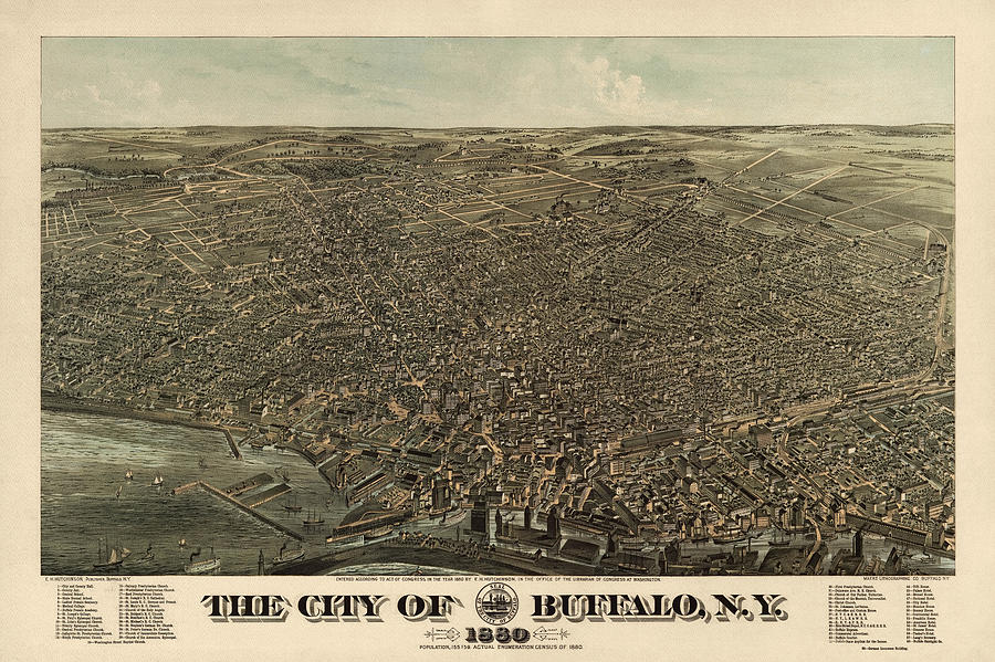 Antique Map of Buffalo New York by Edward Howard Hutchinson - 1880 Drawing by Blue Monocle