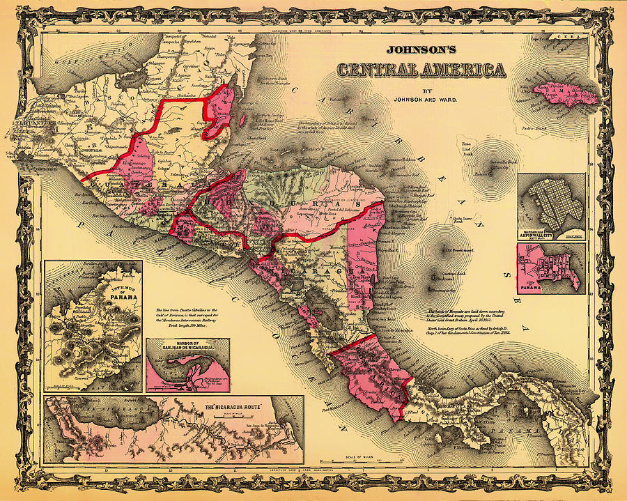 Antique Map of Central America 1862 Drawing by Mountain Dreams - Pixels