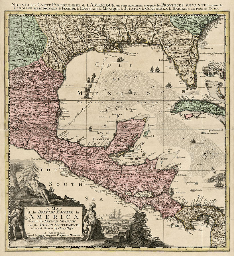 Antique Map of Central America by Henry Popple - circa 1733 Drawing by ...