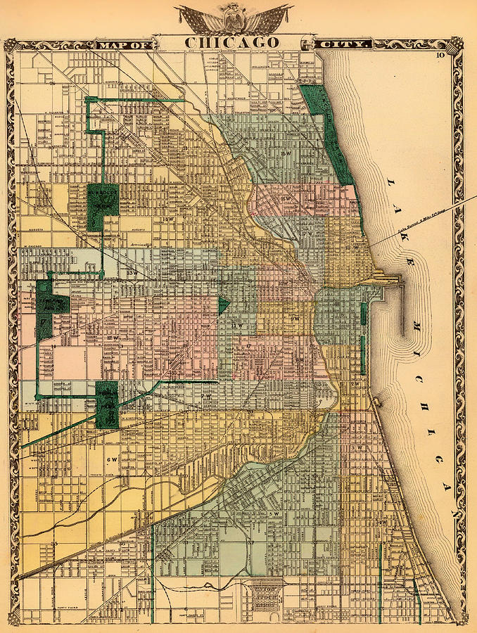 Antique Map of Chicago 1876 Drawing by Mountain Dreams