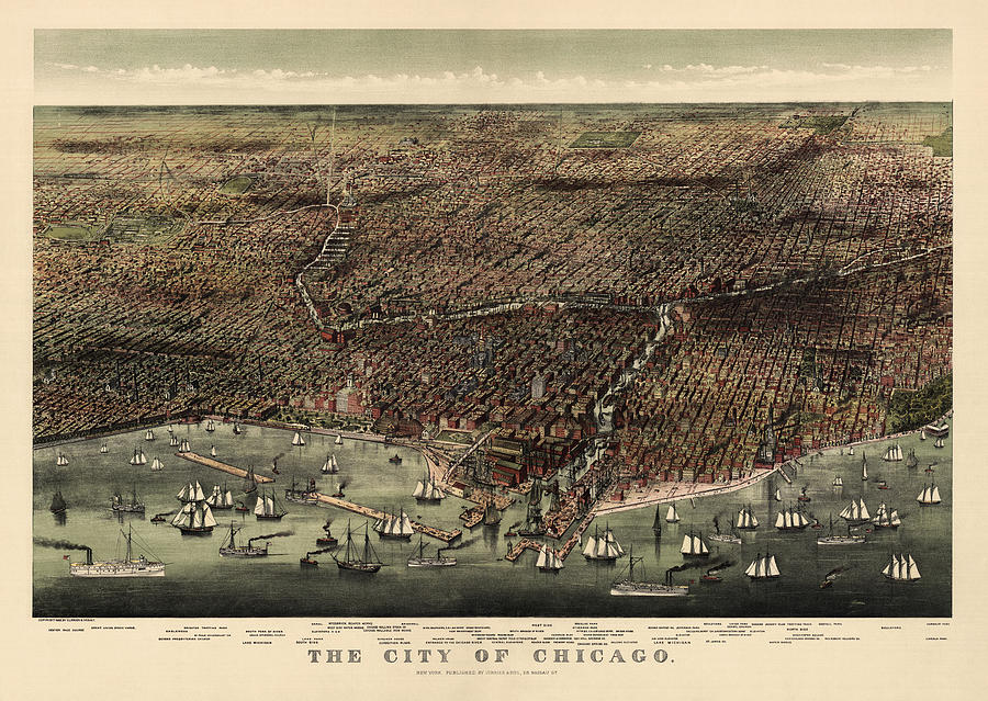 Antique Map of Chicago by Currier and Ives - 1892 Drawing by Blue Monocle