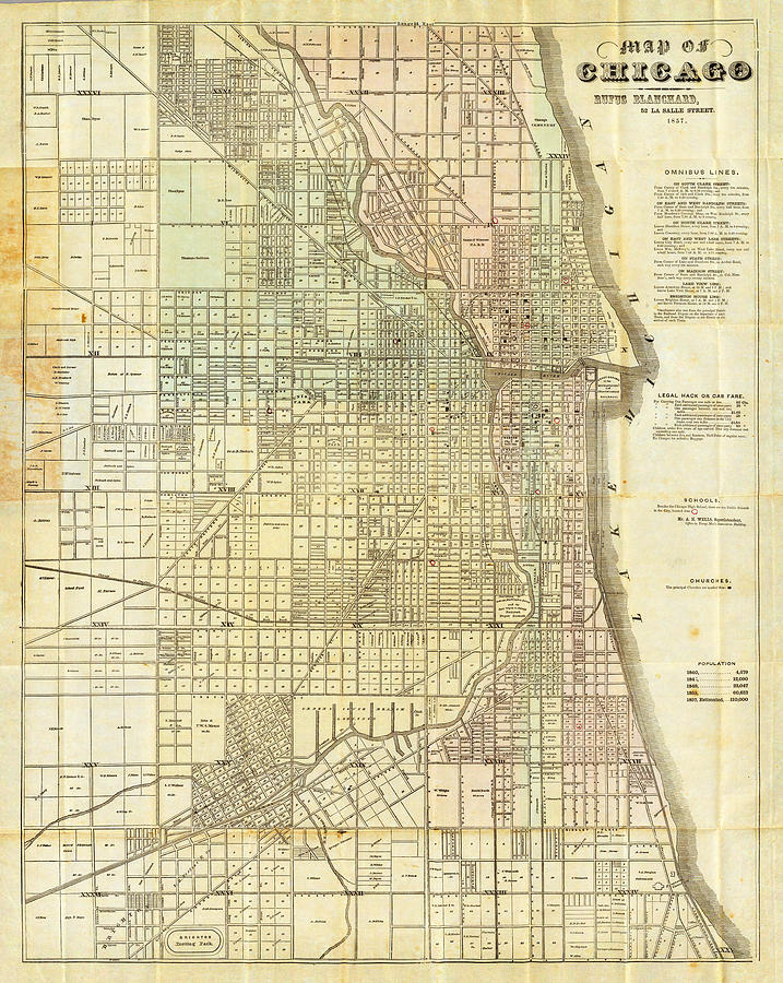 Antique Map Of Chicago Painting by Celestial Images