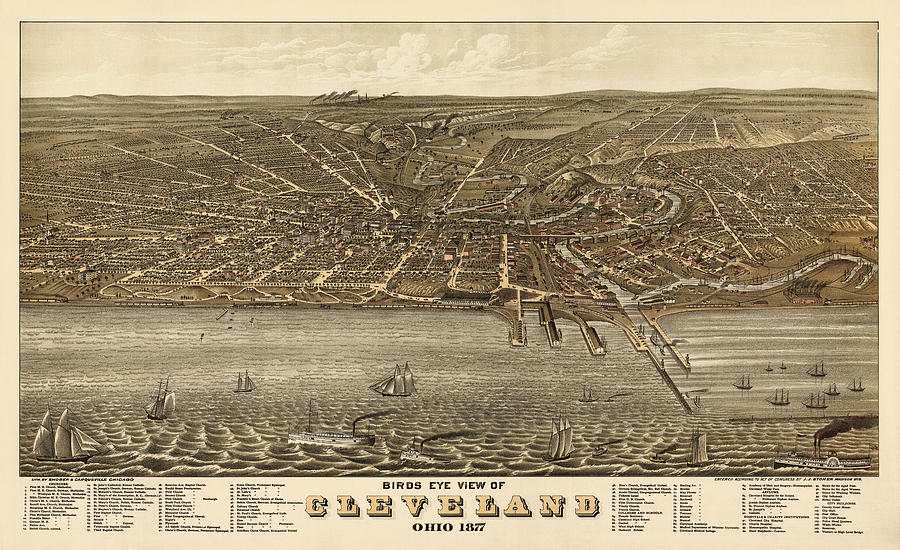Antique Map of Cleveland Ohio by A. Ruger - 1877 Drawing by Blue Monocle