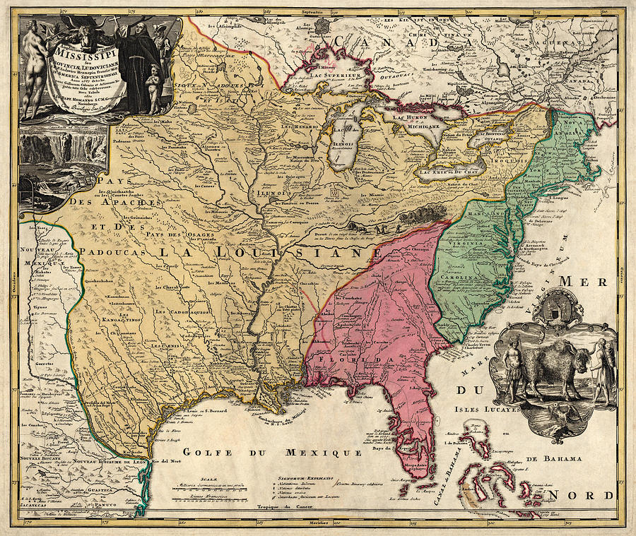 Antique Map of Colonial America by Johann Baptist Homann - circa 1763 Drawing by Blue Monocle