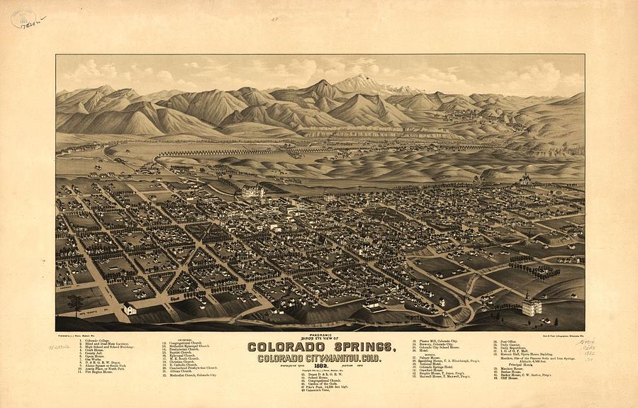 Antique Map of Colorado Springs and Manitou - 1882 Drawing by Eric Glaser