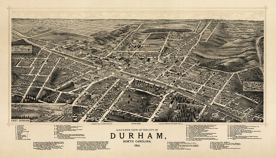 Antique Map of Durham North Carolina by A. Ruger - 1891 Drawing by Blue Monocle