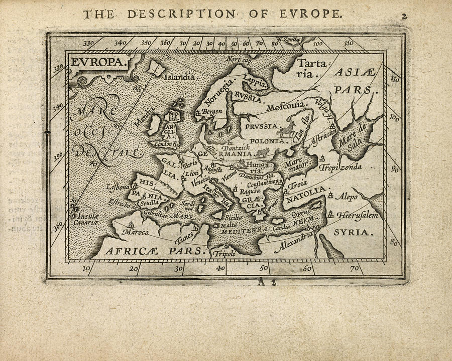 Antique Map of Europe by Abraham Ortelius - 1603 Drawing by Blue Monocle