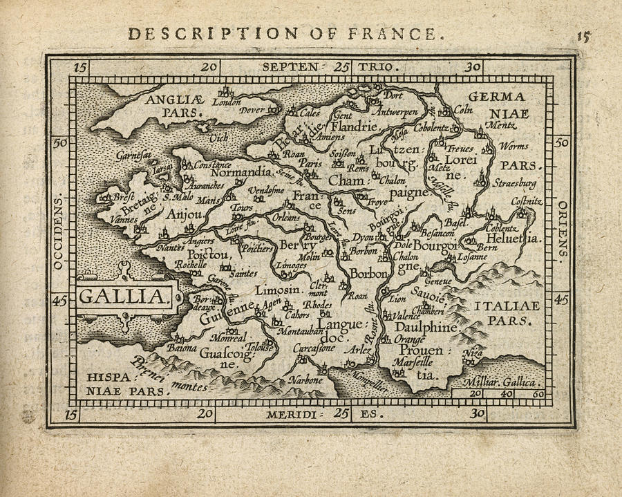 Antique Map of France by Abraham Ortelius - 1603 Drawing by Blue Monocle