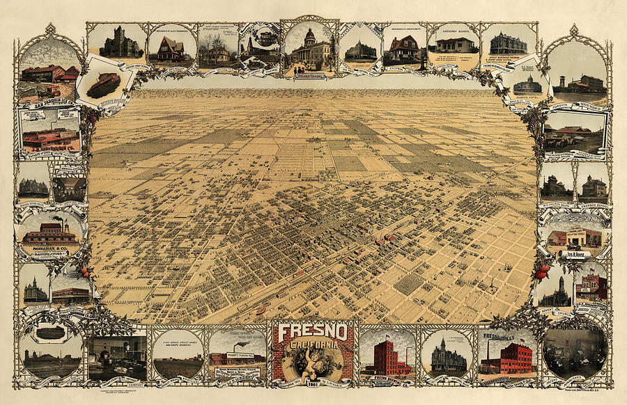 Antique Map of Fresno California by L. W. Klein - 1901 Drawing by Blue Monocle