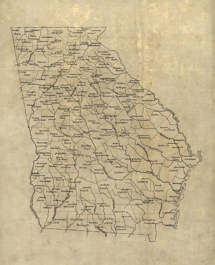 Georgia Map Drawing - Antique Map of Georgia - 1893 by Blue Monocle