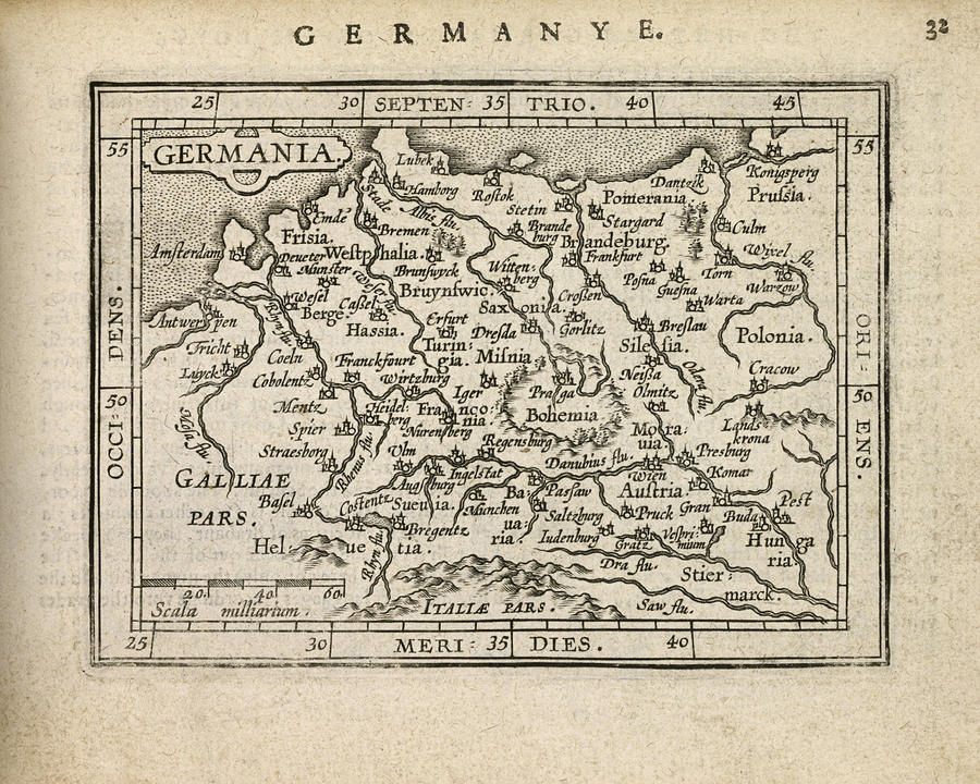 Map Drawing - Antique Map of Germany by Abraham Ortelius - 1603 by Blue Monocle