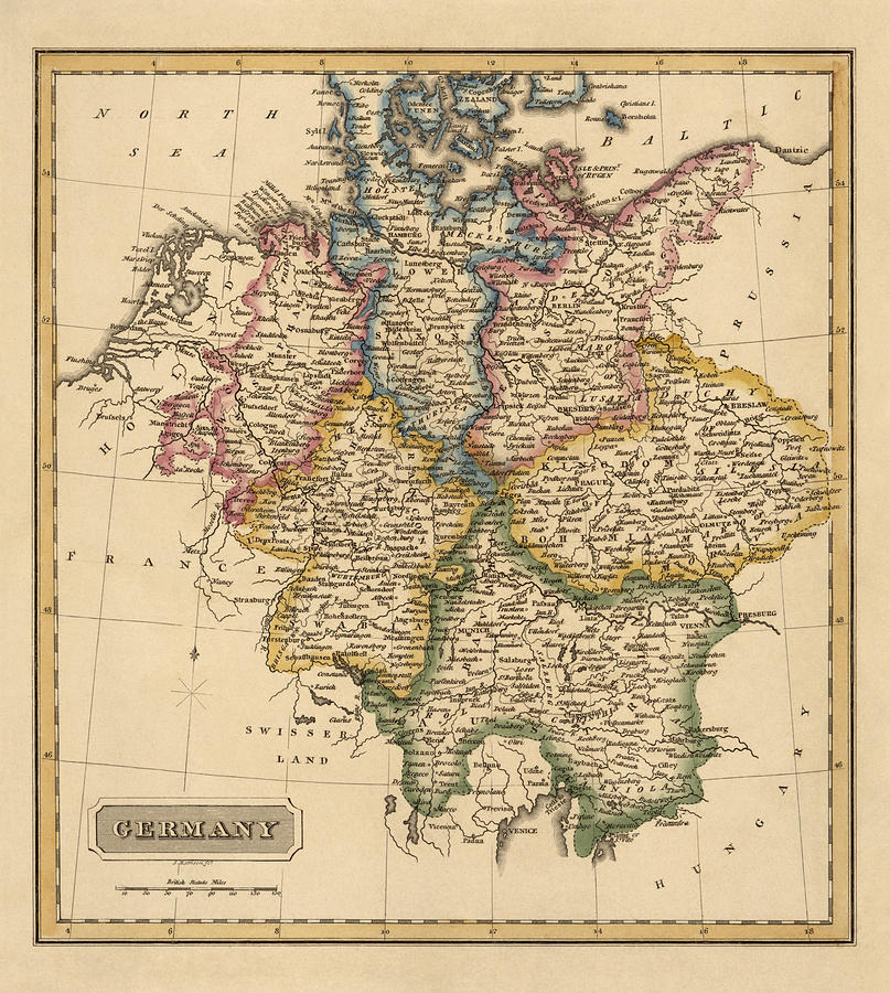 Antique Map of Germany by Fielding Lucas - circa 1817 Photograph by Blue Monocle