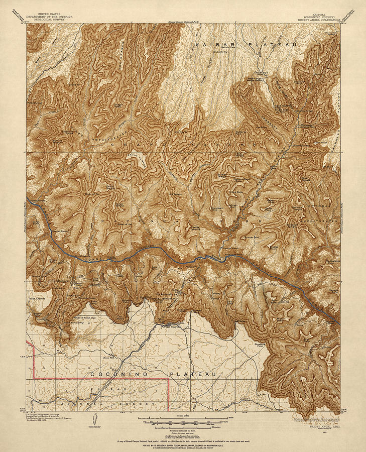 Antique Map of Grand Canyon National Park - USGS Topographic Map - 1903 Drawing by Blue Monocle