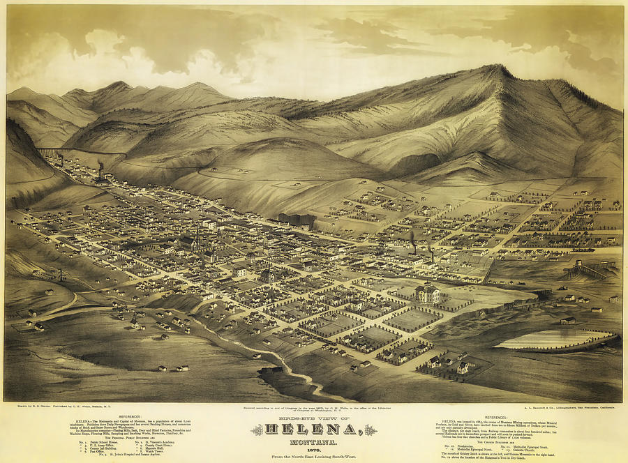 Antique Map of Helena Montana 1875 Drawing by Mountain Dreams