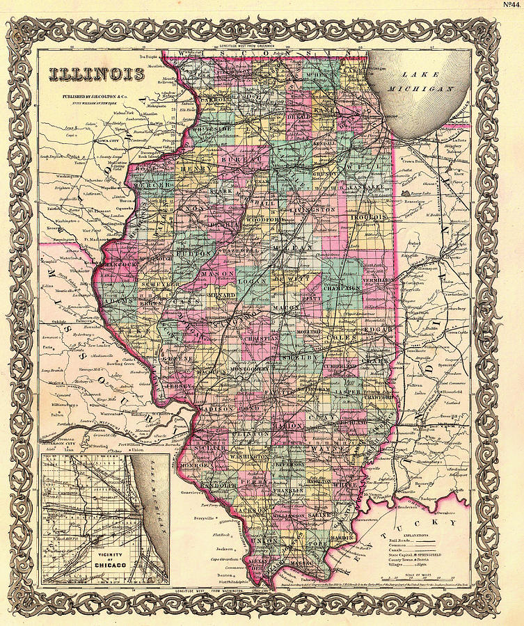 Map Drawing - Antique Map of Illinois 1855 by Mountain Dreams