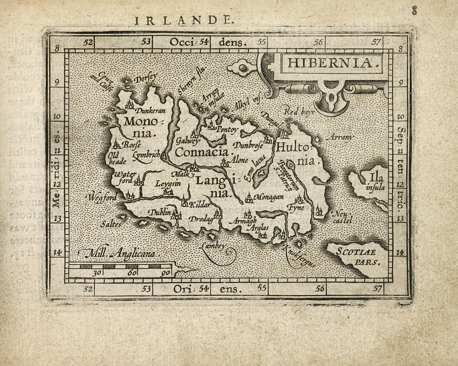 Antique Map of Ireland by Abraham Ortelius - 1603 Drawing by Blue Monocle