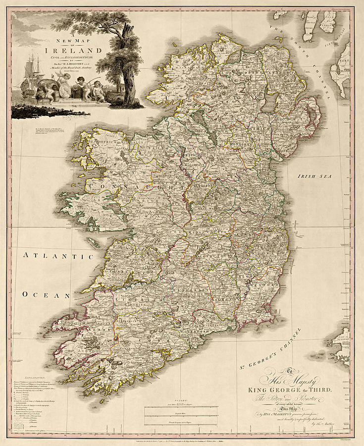 Map Drawing - Antique Map of Ireland by Daniel Augustus Beaufort - 1797 by Blue Monocle