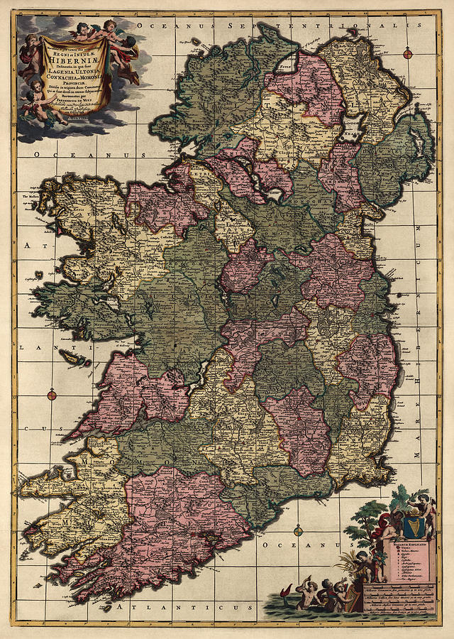 Map Drawing - Antique Map of Ireland by Frederik de Wit - circa 1700 by Blue Monocle