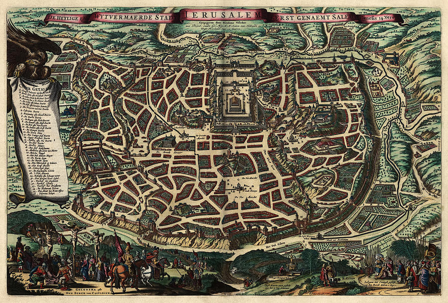 Antique Map of Jerusalem by Nicolaes Visscher - circa 1660 Drawing by Blue Monocle