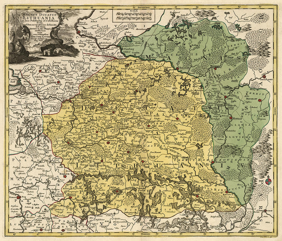 Antique Map of Lithuania and Belarus by Tobias Conrad Lotter - circa 1770 Drawing by Blue Monocle