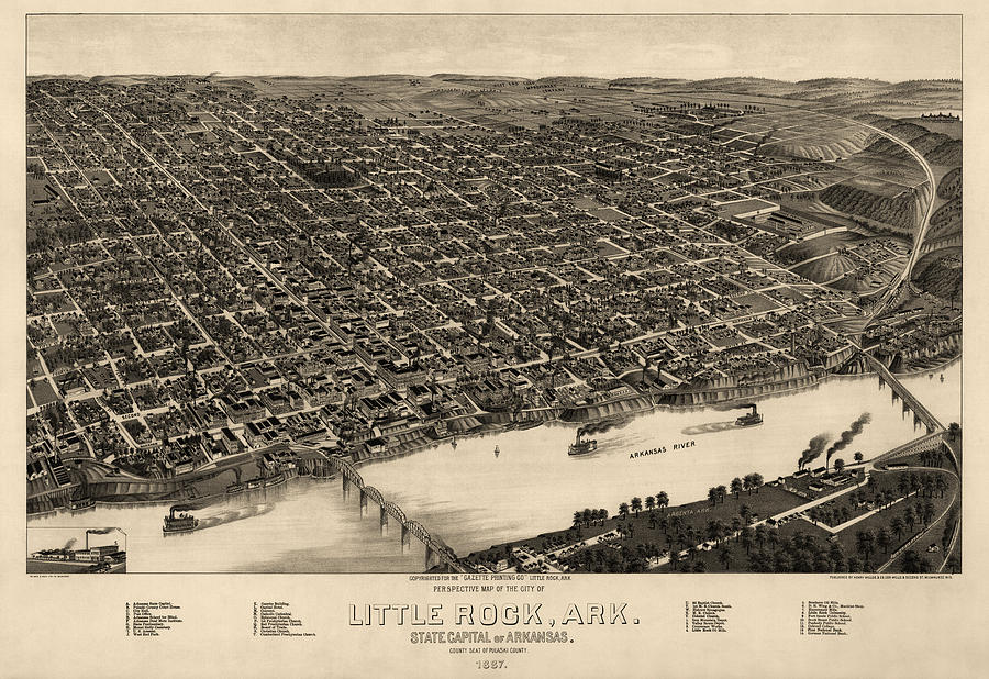 Antique Map of Little Rock Arkansas by H. Wellge - 1887 Drawing by Blue