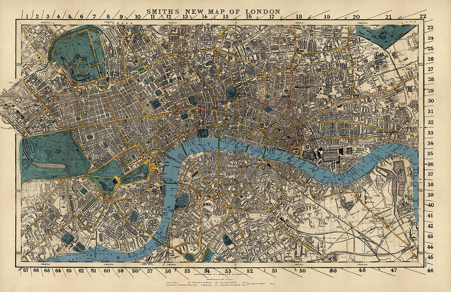 Antique Map of London by C. Smith and Son - 1860 Drawing by Blue Monocle