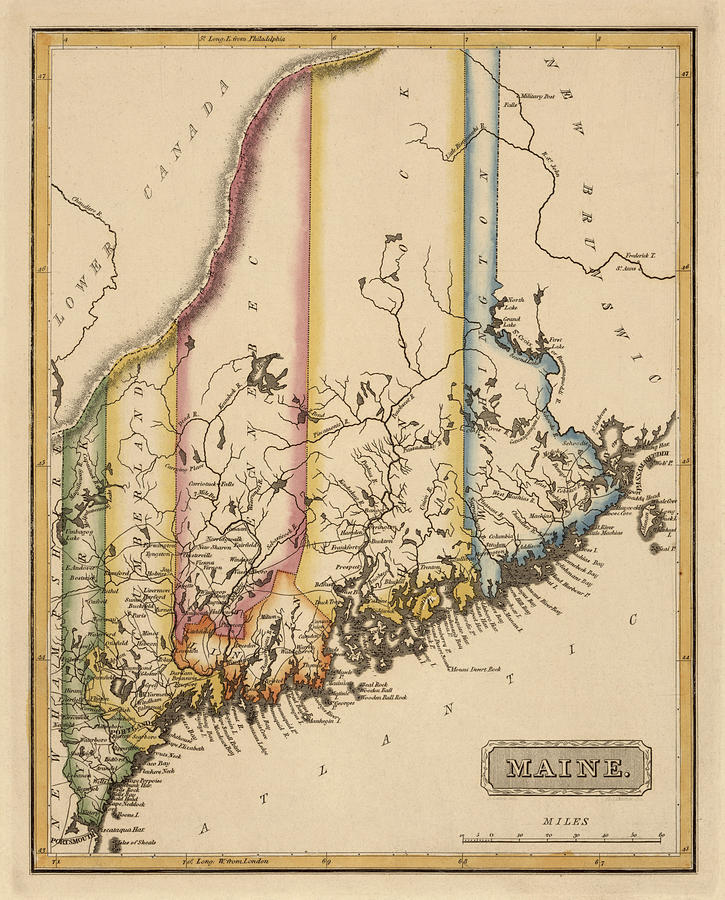 Antique Map Of Maine By Fielding Lucas Circa Drawing By Blue Monocle