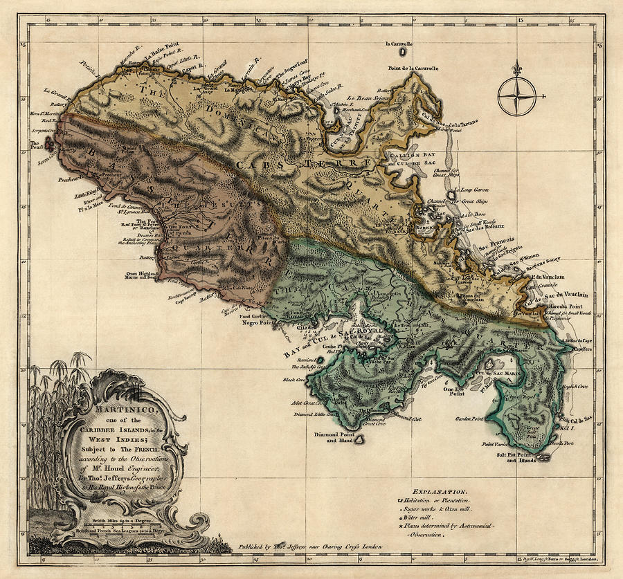Antique Map of Martinique by Thomas Jefferys - 1768 Drawing by Blue Monocle