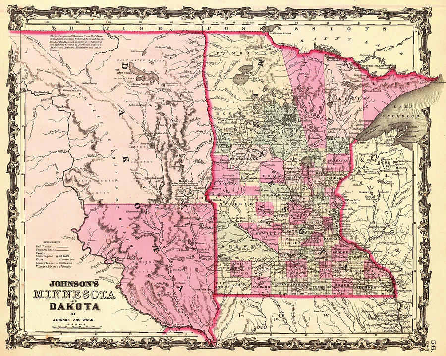 Map Drawing - Antique Map of Minnesota and the Dakota Territory 1862 by Mountain Dreams