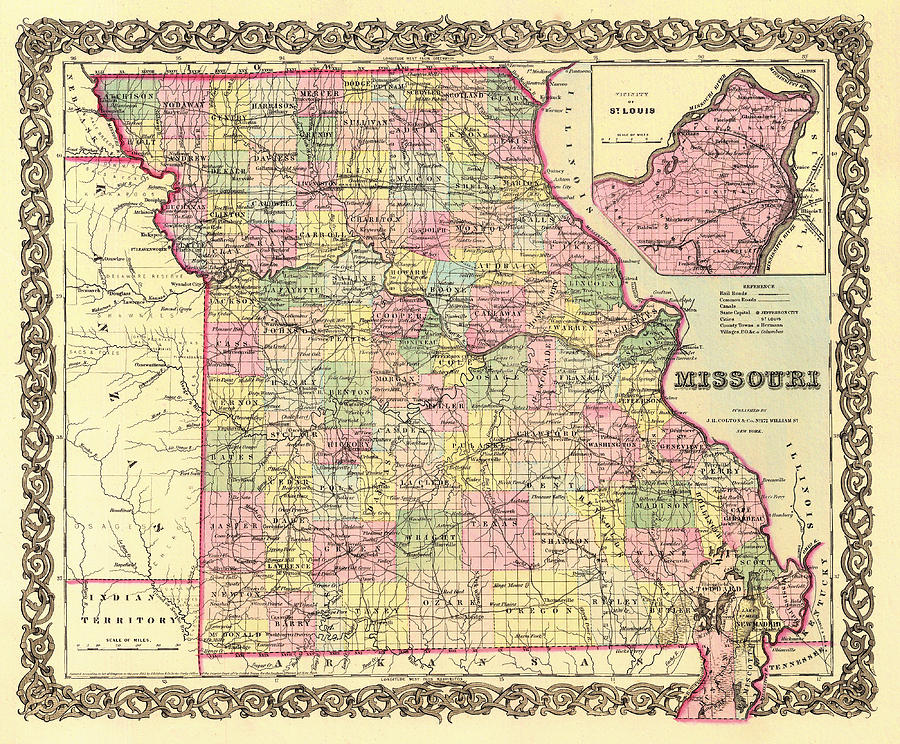 Antique Map of Missouri 1855 Drawing by Mountain Dreams