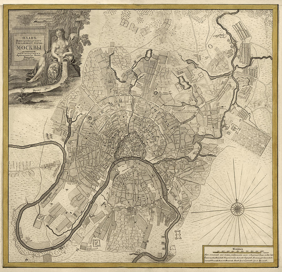 Moscow Drawing - Antique Map of Moscow Russia by Ivan Fedorovich Michurin - 1745 by Blue Monocle