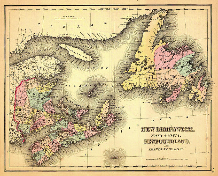 Antique Map of New Brunswick Nova Scotia and Newfoundland 1858 Drawing