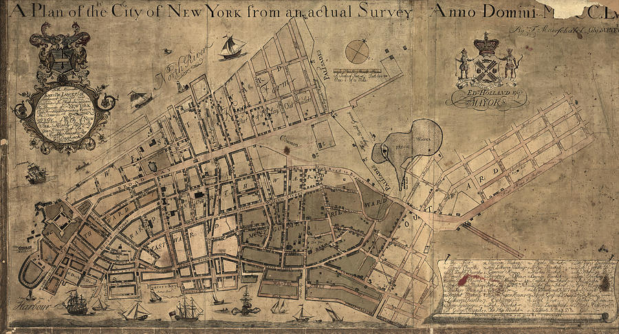 New York City Drawing - Antique Map of New York City by Francis W. Maerschalck - circa 1755 by Blue Monocle