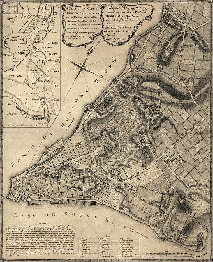 Antique Map of New York City by John Montresor - 1766 Drawing by Blue Monocle