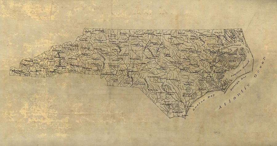 Antique Map of North Carolina - 1893 Drawing by Blue Monocle