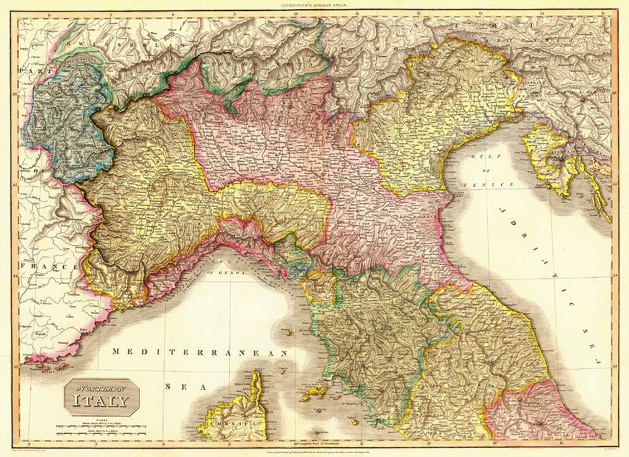 Map Drawing - Antique Map of Northern Italy 1809 by Mountain Dreams