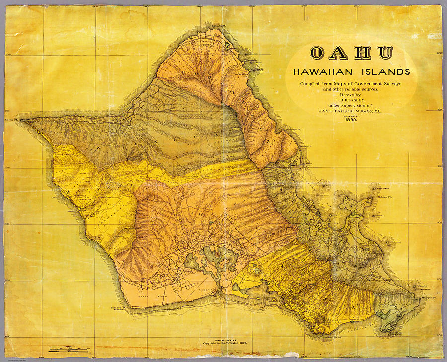 Currier And Ives Painting - Antique Map Of Oahu Hawaiian Islands by Celestial Images