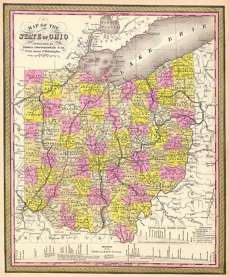 Antique Map of Ohio 1850 Drawing by Mountain Dreams - Fine Art America