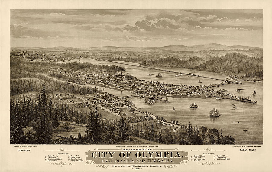 Antique Map of Olympia Washington by E.S. Glover - 1879 Drawing by Blue Monocle