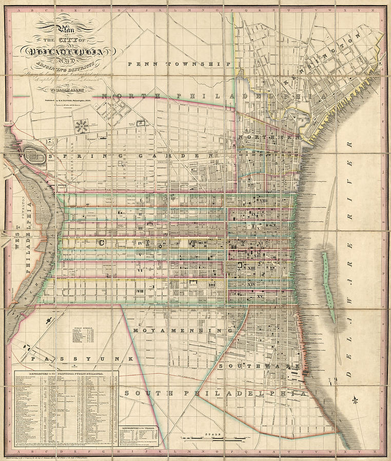 Antique Map of Philadelphia by William Allen - 1830 Drawing by Blue Monocle