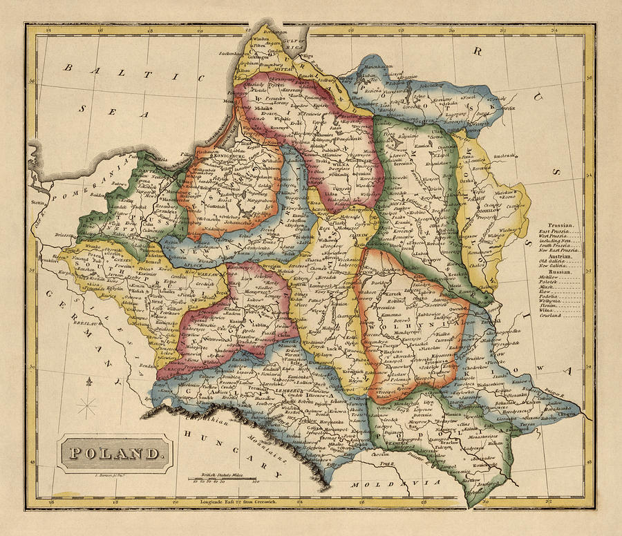 Antique Map of Poland by Fielding Lucas circa 1817 Drawing by Blue