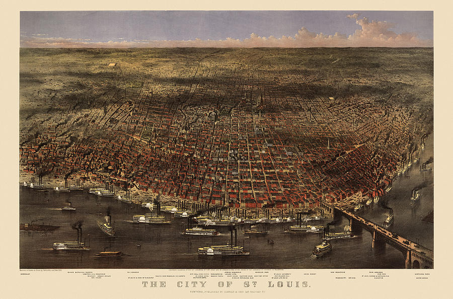 Currier And Ives Drawing - Antique Map of Saint Louis by Currier and Ives - 1874 by Blue Monocle