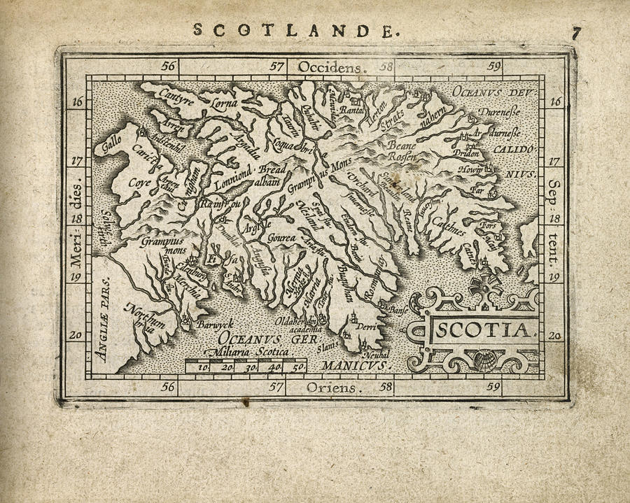 Map Drawing - Antique Map of Scotland by Abraham Ortelius - 1603 by Blue Monocle