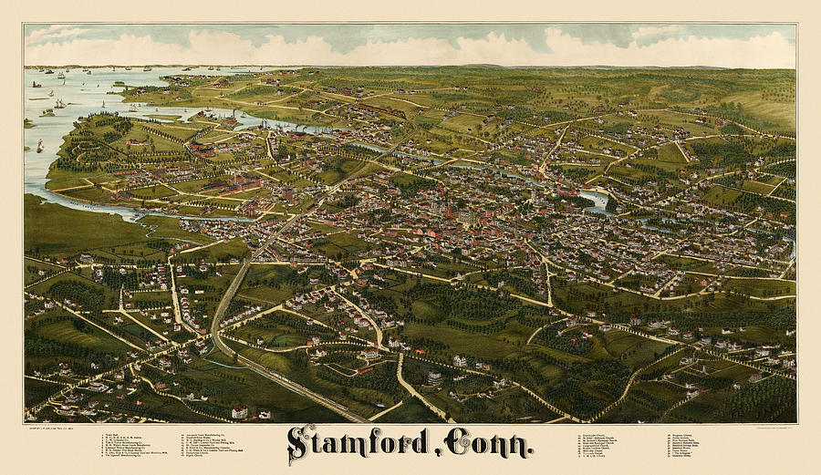 Map Drawing - Antique Map of Stamford Connecticut by L. R. Burleigh - 1883 by Blue Monocle