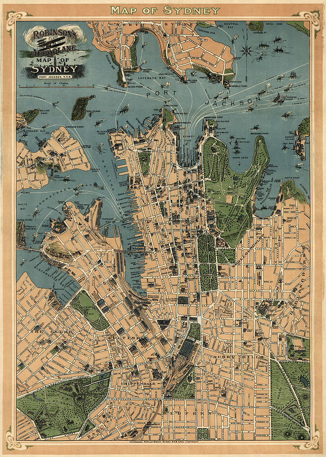Antique Map of Sydney Australia - 1922 Drawing by Blue Monocle