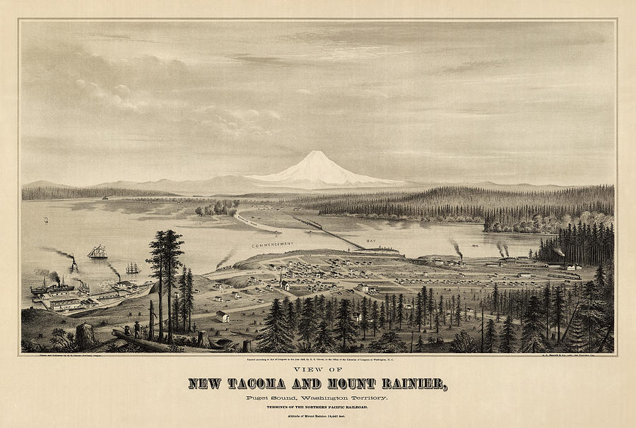 Antique Map of Tacoma Washington by E.S. Glover - 1878 Drawing by Blue Monocle